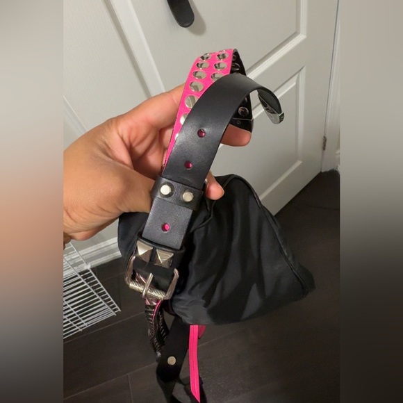 Prada Black/ Hot Pink Nylon Shoulder Bag with Studding - Picture 10 of 14
